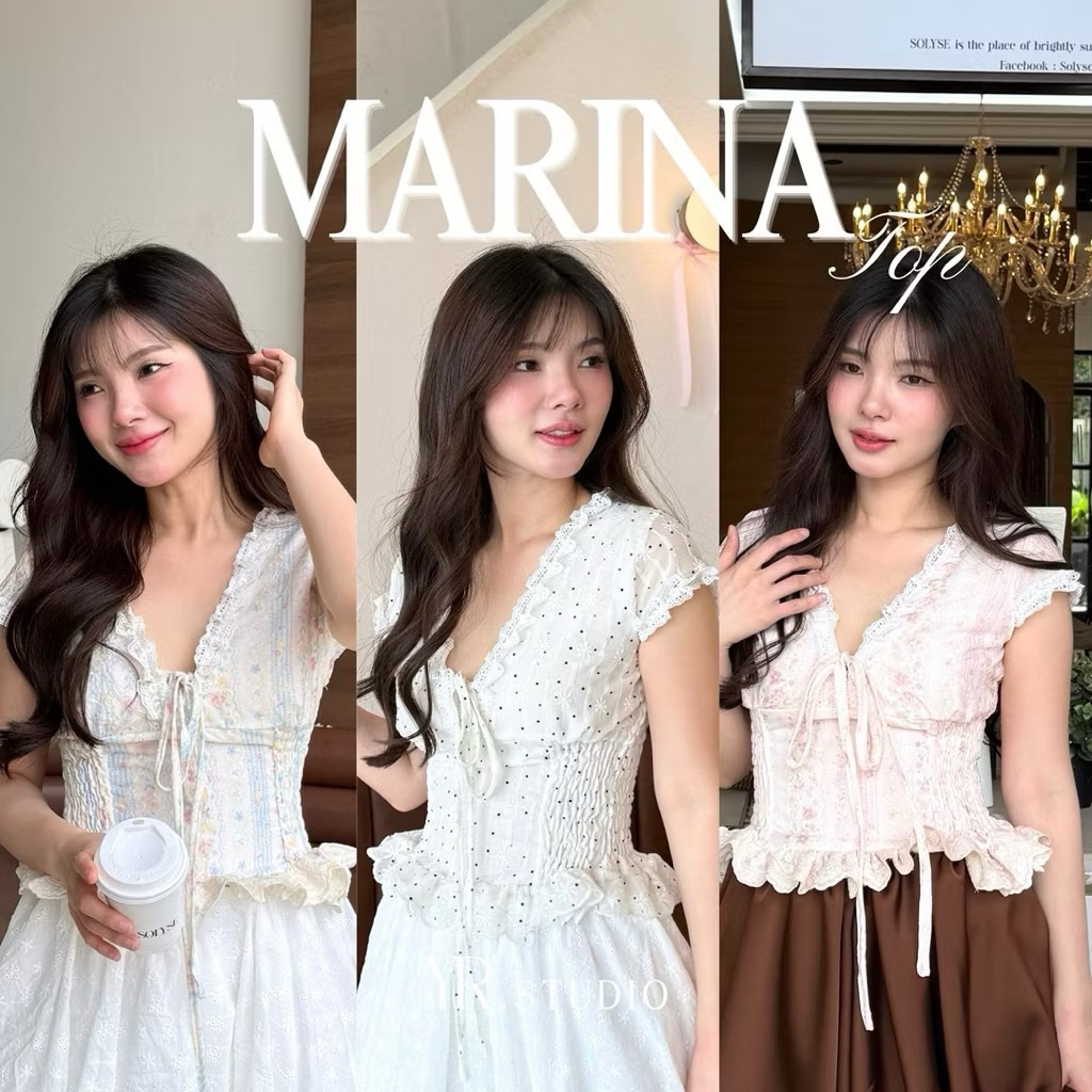 ส่งต่อ Marina เสื้อแขนกุดแต่งระบายลูกไม้ มือ 1 ป้ายห้อย