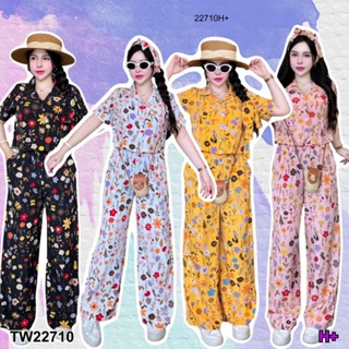 Set 3 ชิ้น ลายดอกไม้ เสื้อเชิ้ตแบบครอป + กางเกงขายาว กับสายผ…