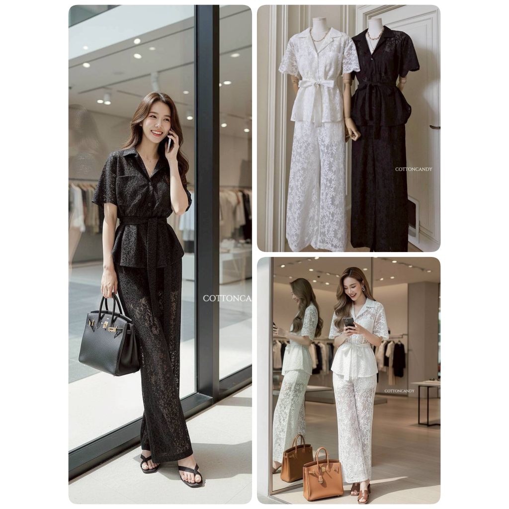 #Cotton Candy 🍭*** เซตแขนสั้นลูกไม้ รุ่นขายาว New Salin sweet set