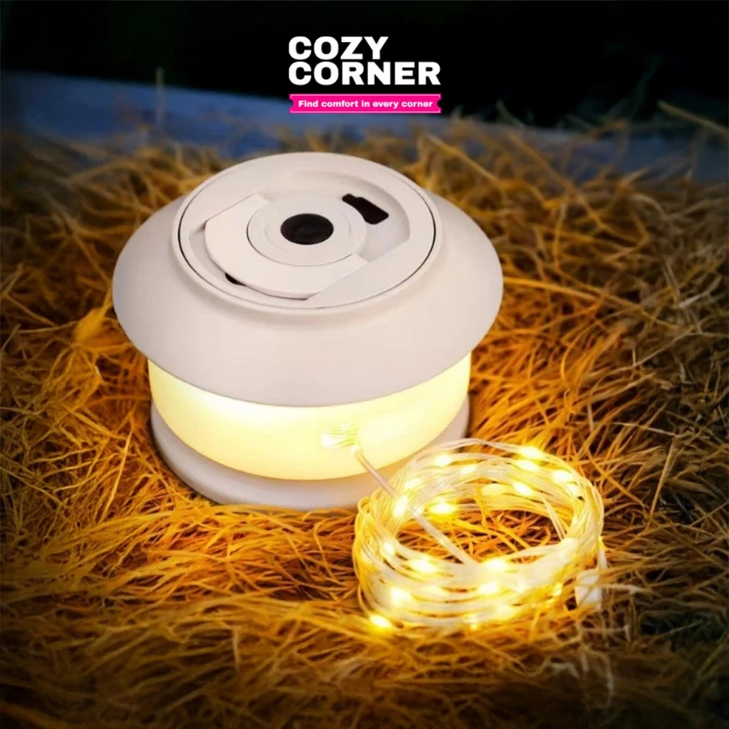 ไฟตั้งแคมป์ LED แบบหมุนมือ สายไฟยาว 20 เมตร แสงวอร์ม สำหรับตั้งแคมป์กลางแจ้ง