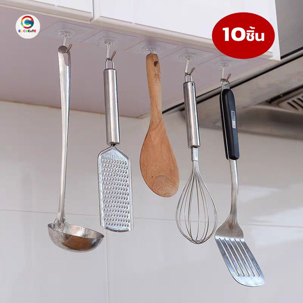 10ชิ้น ตะขอแขวน ตะขอติดผนัง กาวเหนียว ติดแน่น ตะขอแขวนอเนกประสงค์