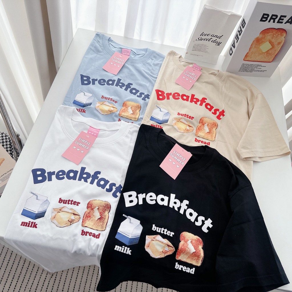 S011 เสื้อยืด oversize ผ้าคอตตอน สกรีน milk butter bread 🥛🧈🍞