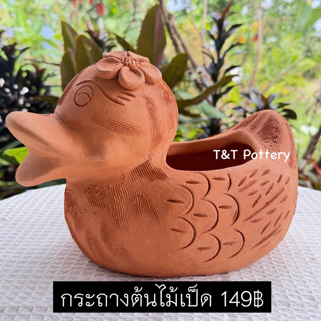 T149 กระถางต้นไม้เป็ด กระถางต้นไม้ดินเผา