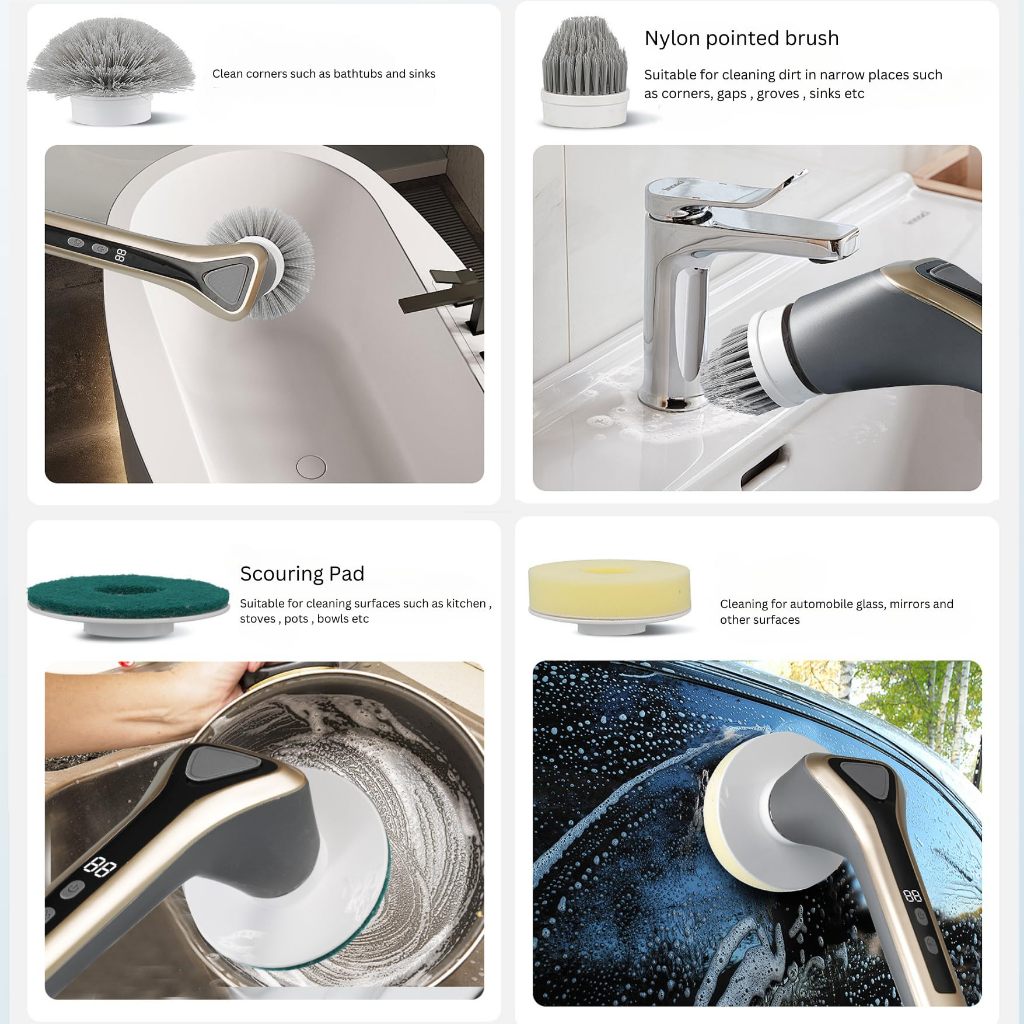 Sqinch แปรงขัดไฟฟ้าไร้สาย 7 in 1 แปรงขัดห้องน้ำไฟฟ้า พร้อมช่องใส่น้ำยาทำความสะอาด ยืดหดได้ แปรงทำความสะอาดไฟฟ้า ล้างรถ - รูปที่ 6