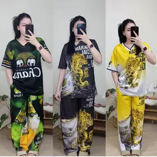 ( Mset18 ) ชุดเซท เสื้อ กก.ขายาว คอวี ALCOHO 5สี sport ฟรีไซส์