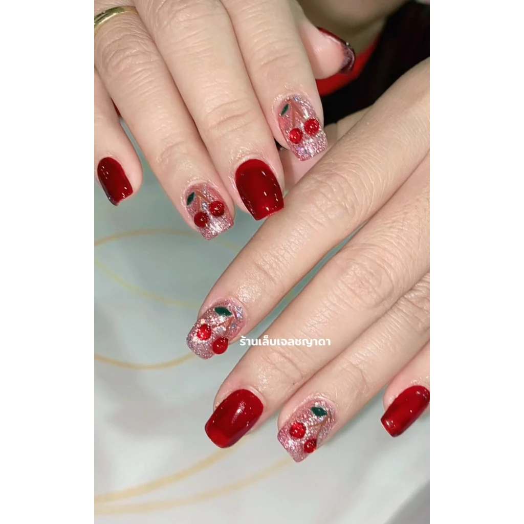 เล็บเจลแดงเชอรี่ เชอรี่นูน🍒🍒🍒
