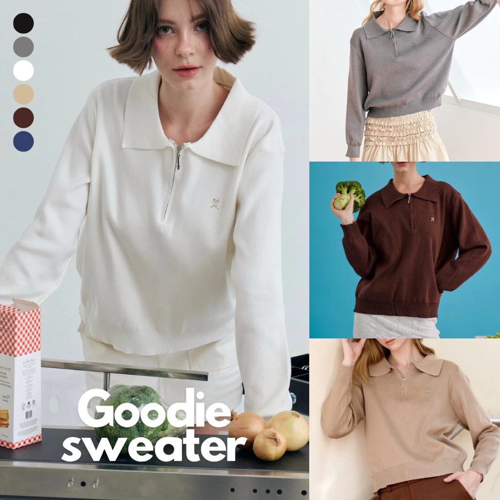 (3ไซส์ 6สี) GOODIE SWEATER เสื้อไหมพรมแขนยาวคอปก ซิปหน้า รุ่น T103 - Mesave