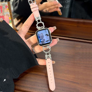 สายหนังประดับเพชร Sparkling Cat เข้ากันได้กับ iWatch S11/10/9/8/7/6/5/4/3/2/1/se Ultra 49mm/46/45/44/42/41/40/38mm