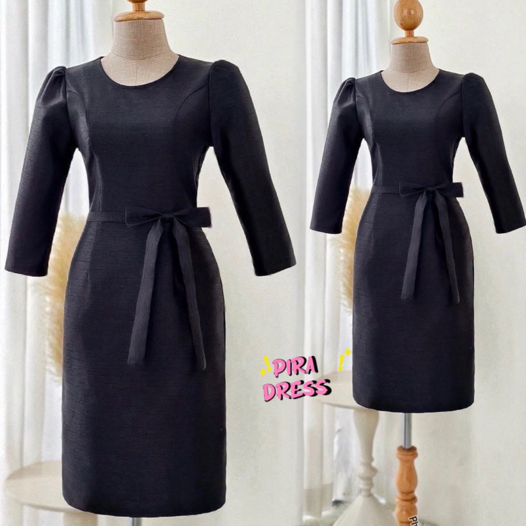 PIRA DRESS เดรสผ้าทอสีดำ ทรงสุภาพ งานพร้อมส่ง