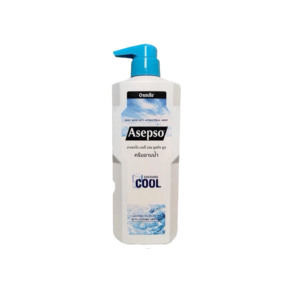 [ซื้อในไลฟ์ลด50%ของแท้]Asepso Body Wash Soothing Cool อาเซปโซ ครีมอาบน้ำ 500 มล [1 ขวด] สีฟ้า
