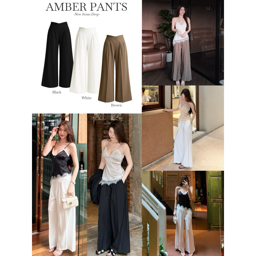 Amber Pants 890.- กางเกงขายาวเอวสูงจับจีบ ขากระบอกใหญ ทรงสวย ผ้าหนาทิ้งตัวใส่สบาย