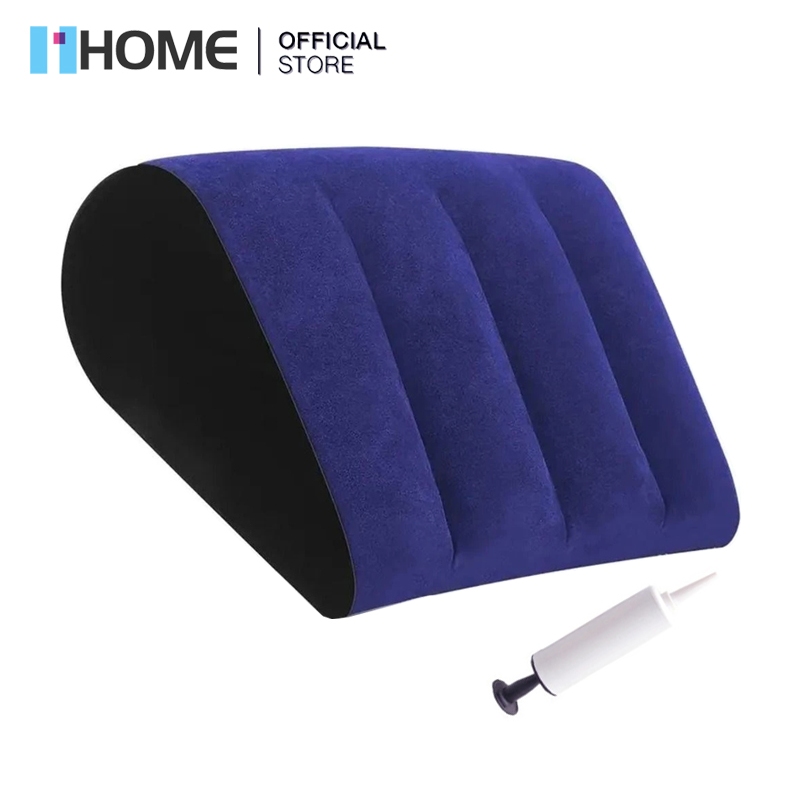 หมอนซิลิโคน เบาะเมจิกเป่าลมสีน้ําเงิน + สีดํา ของขวัญคู่รัก PVC Soft Triangle Inflatable Pillow Home