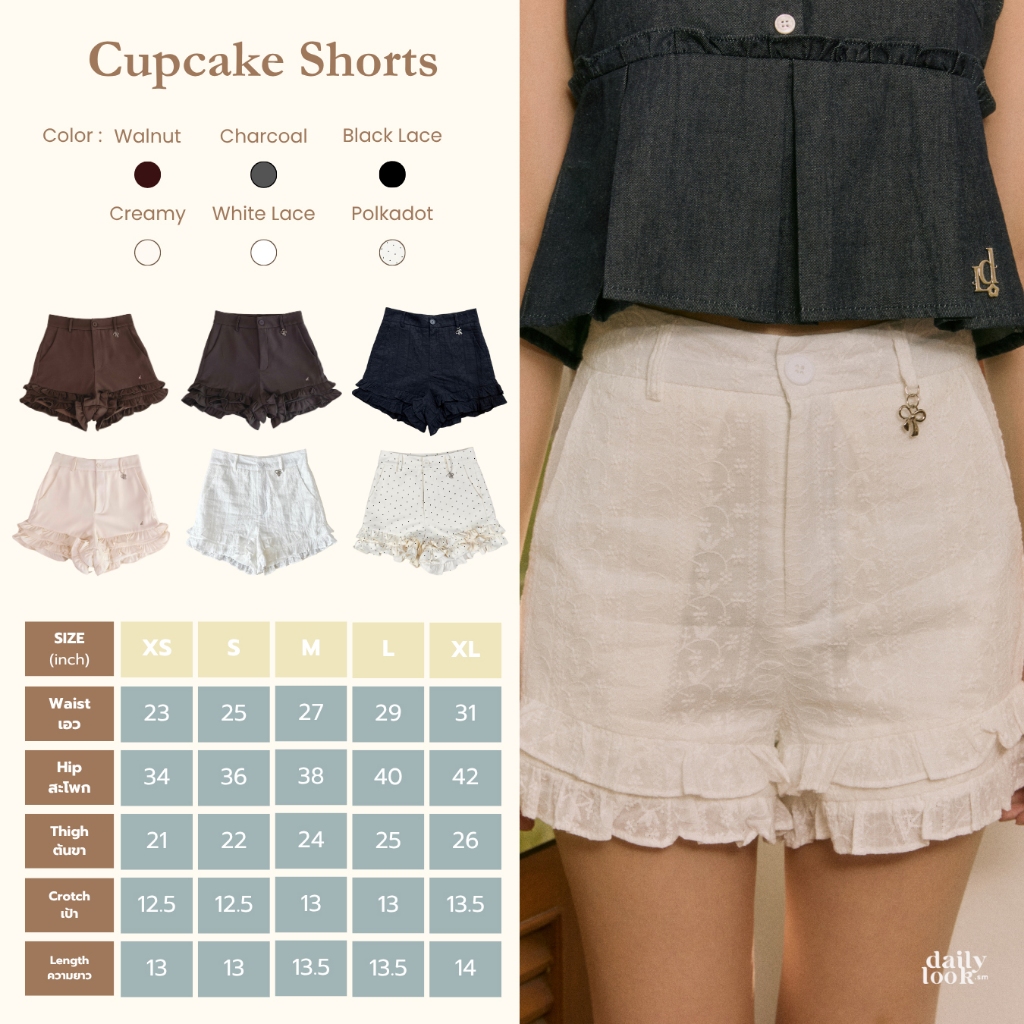 Cupcake Shorts กางเกงขาสั้นแต่งระบาย สไตล์น่ารัก ใส่สบาย ไม่โป๊
