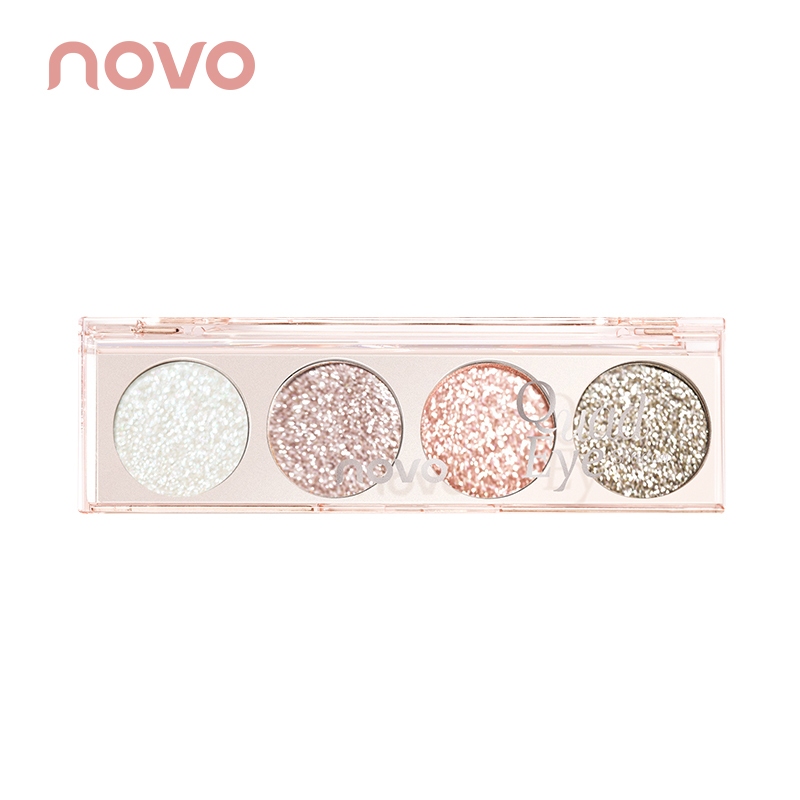 9024 (ใหม่/แท้) NOVO พาเลทอายแชโดว์ 4สี ประกายชิมเมอร์ กลิตเตอร์ สีสวย Eye Shadow Palette