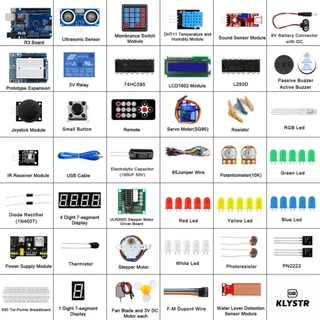 KLYSTR Super Starter Kit/ชุดการเรียนรู้สําหรับโครงการ Arduino Uno R3 Arduino พร้อมบทช่วยสอนเข้ากันได้กับ Arduino