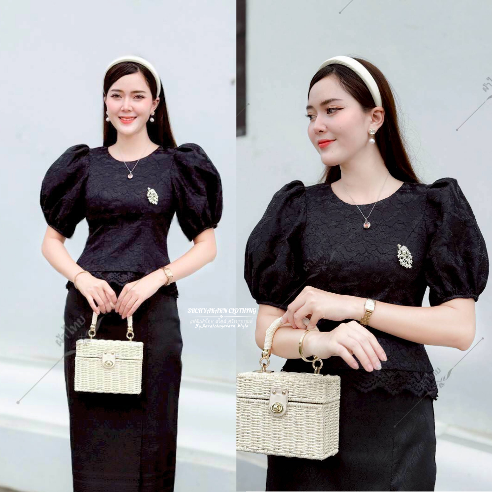 เสื้อลูกไม้ แขนตุ๊กตาพองๆ น่ารักๆ คอกลม มีอก 32-44 นิ้ว อัดกาว ได้ลุุคลูกคุณหนู น่ารัก เรียบร้อยสุดๆ