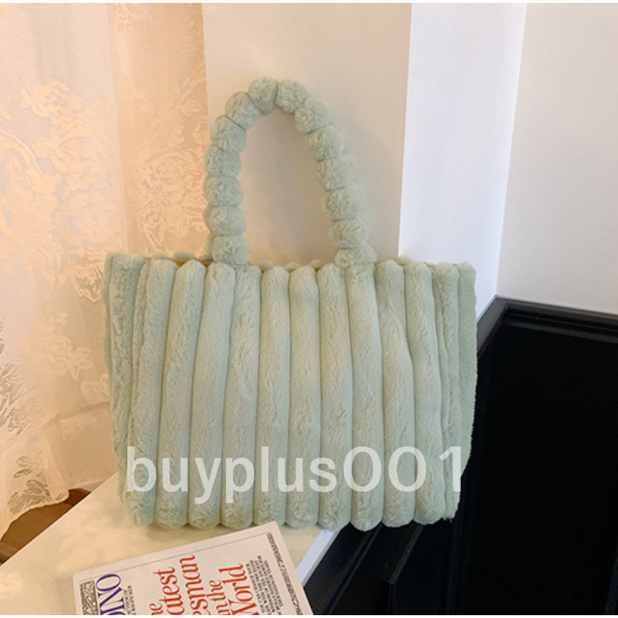buyplus001 กระเป๋าสะพายไหล่ ความจุขาดใหญ่  กระเป๋าผ้า ขนฟู ขนนิ่ม ลายทาง เรียบหรู พร้อมส่งในไทย B-057 ราคา ถูกที่สุด ดีลบีเคเค แกลเลอรีภาพที่ 5