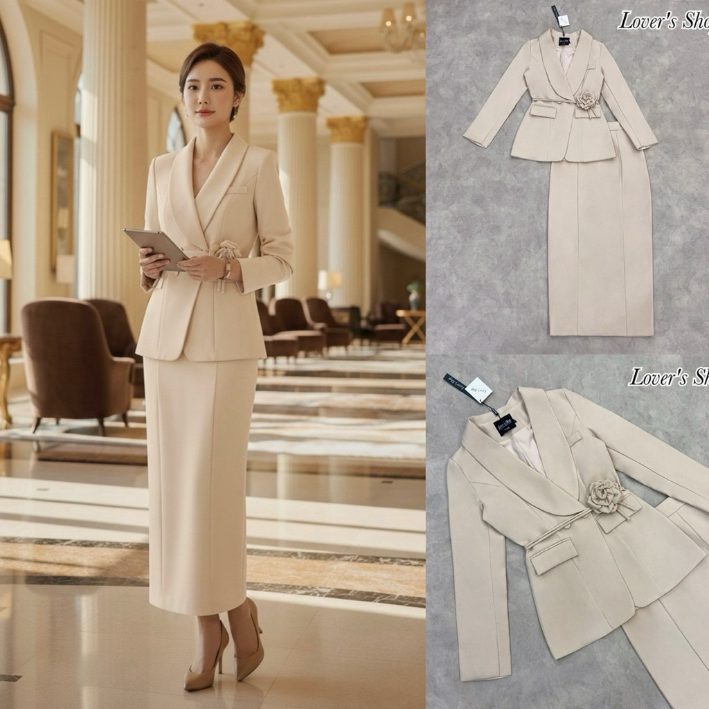 ชุดสูทกระโปรง Set 3ชิ้น เสื้อสูท+กระโปรง Loveshop