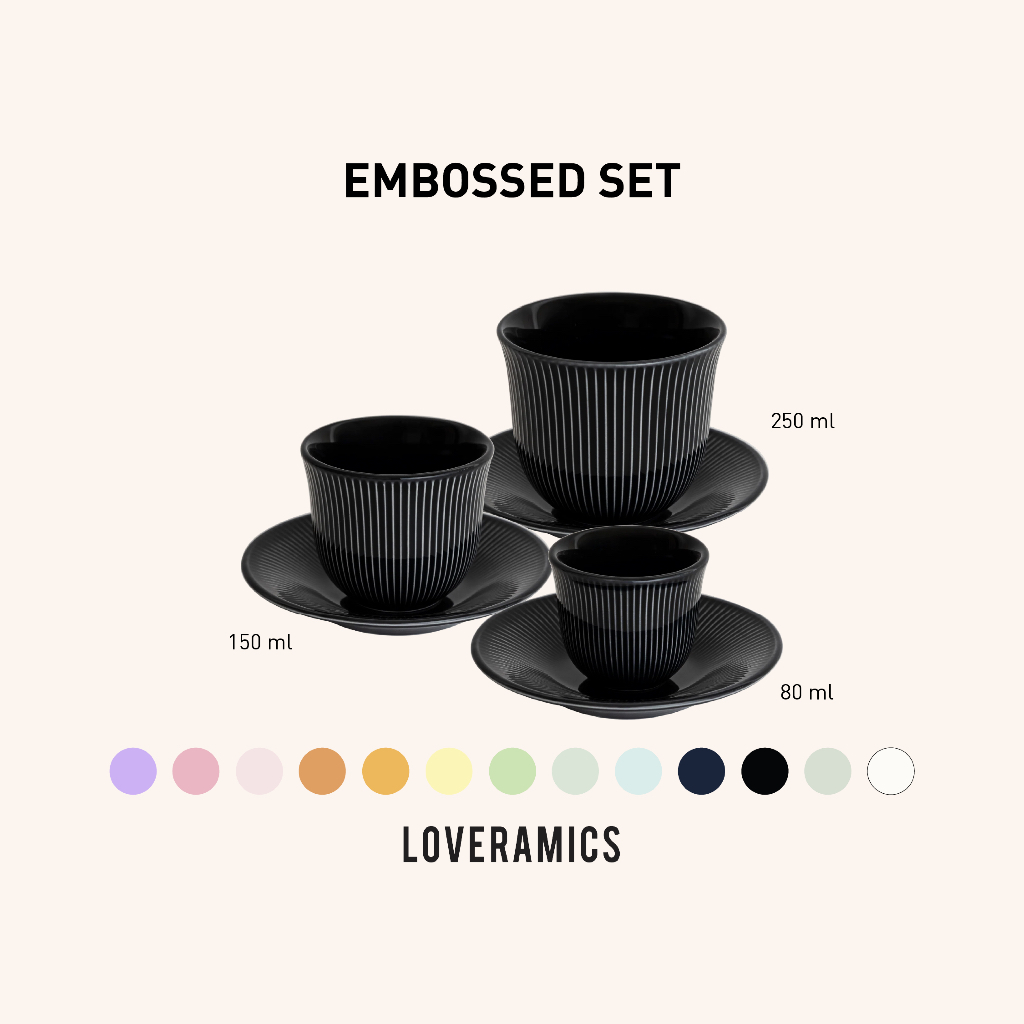 Loveramics ชุดแก้วกาแฟเซรามิค รุ่น Embossed Set (Cup & Saucer) - Classic Colors