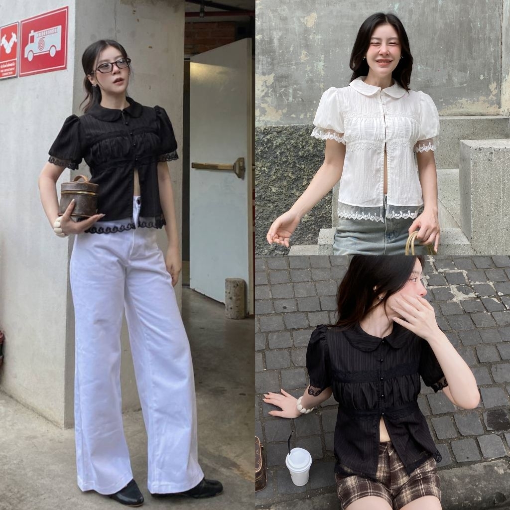 BABY TOP เสื้อลูกไม้แขนตุ๊กตา แต่งด้วยลูกไม้ระบาย