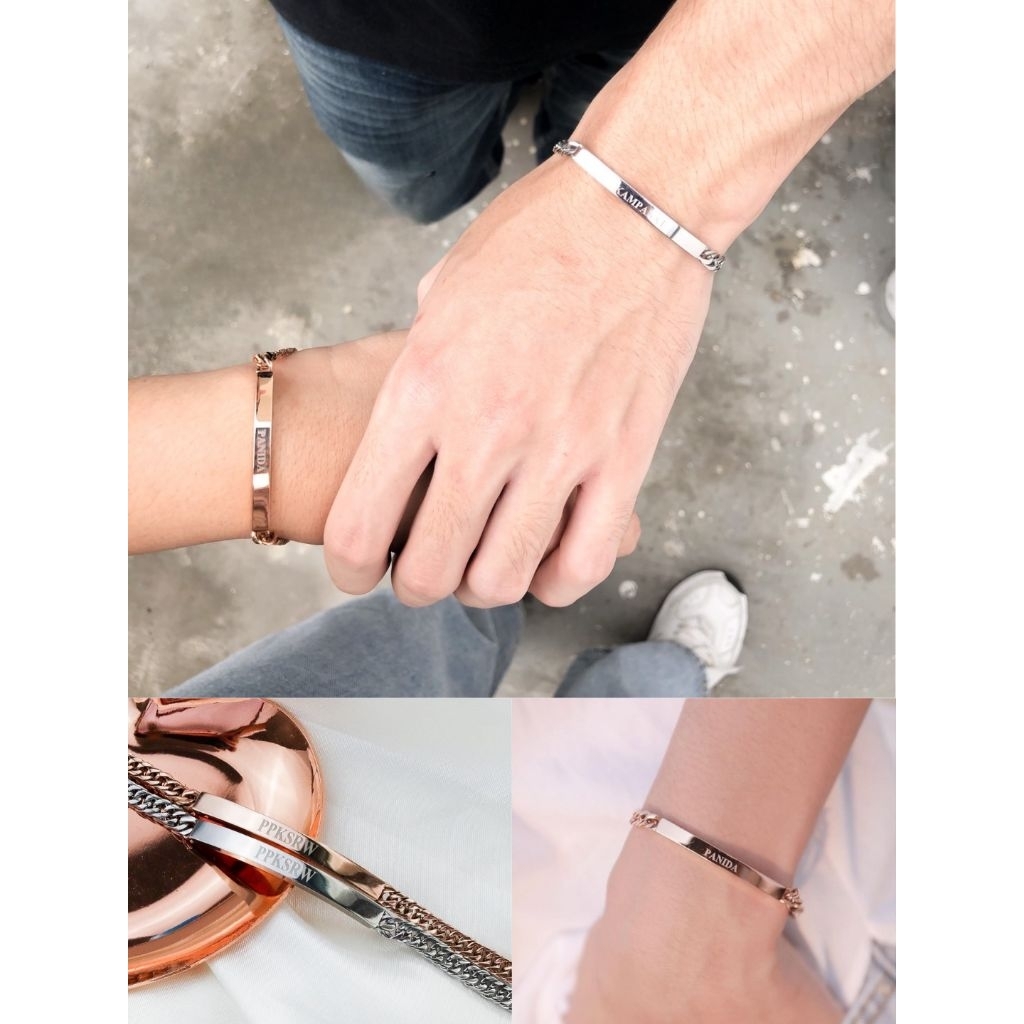 G.NIGHTDAY- สร้อยข้อมือสแตนเลสคู่ บาร์ยาว  สลักชื่อตรงบาร์ งาน Unisex (เลสบาร์ยาว)