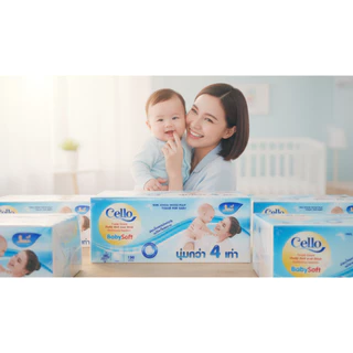 [3 แพค / 12 ห่อ] Cello babysoft กระดาษทิชชู่เช็ดหน้า หนา4ชั้น 130 แผ่น
