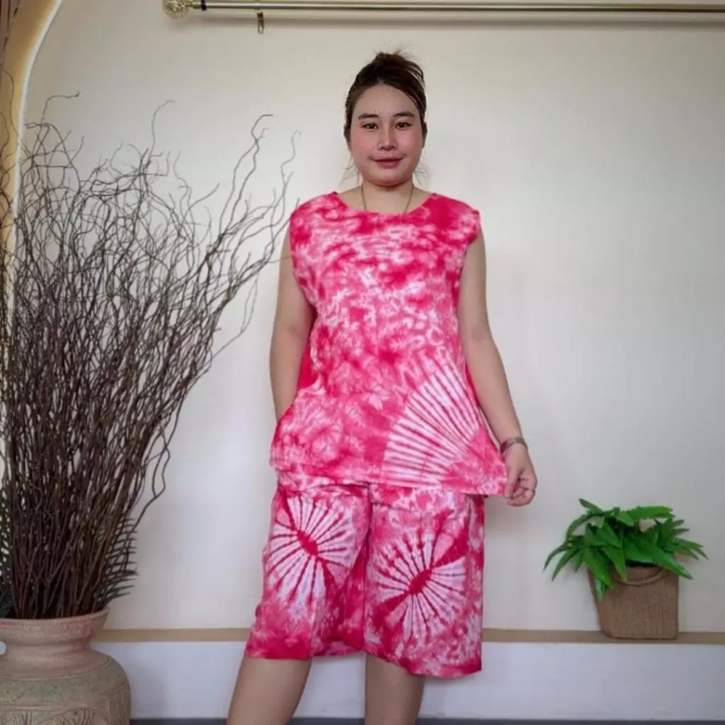 ชุดเซ็ตเสื้อแขนกุดกางเกงมัดย้อม ผ้าคอตตอน ไซส์ XL thumbnail 3