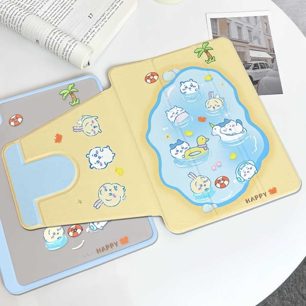 ออกให้ 24 ชม เคสไอแพด Gen11 Gen10 Air6/7 ที่ใส่ปากกา Chiikawa Swim เคสiPadหมุน 360° Air5 Gen9 MINI7