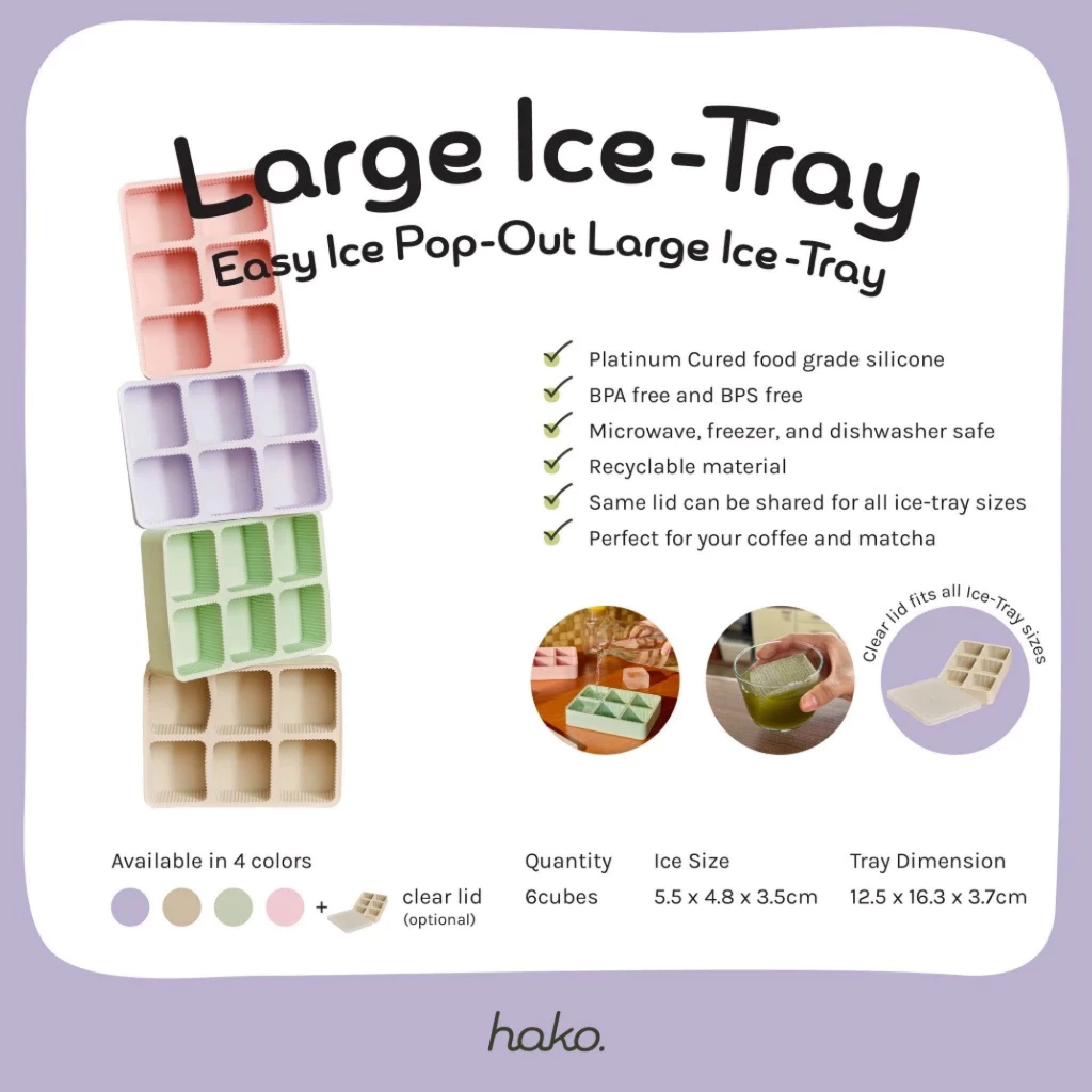 hako Large Silicone Ice Tray 6 cubes ถาดทำน้ำแข็งซิลิโคนแบบใหญ่ 6ก้อน