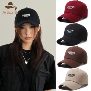 ส่งเร็ว💥หมวกเบสบอลปักBOSTONตัวอักษรสีพื้นเรียบง่ายสไตล์เกาหล…