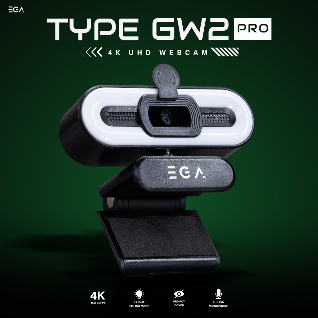 [ประกัน 2ปี] EGA TYPE GW2 Pro กล้องเว็บแคม 4K UHD โฟกัสอัตโนมัติ มีไฟเสริมรอบเลน