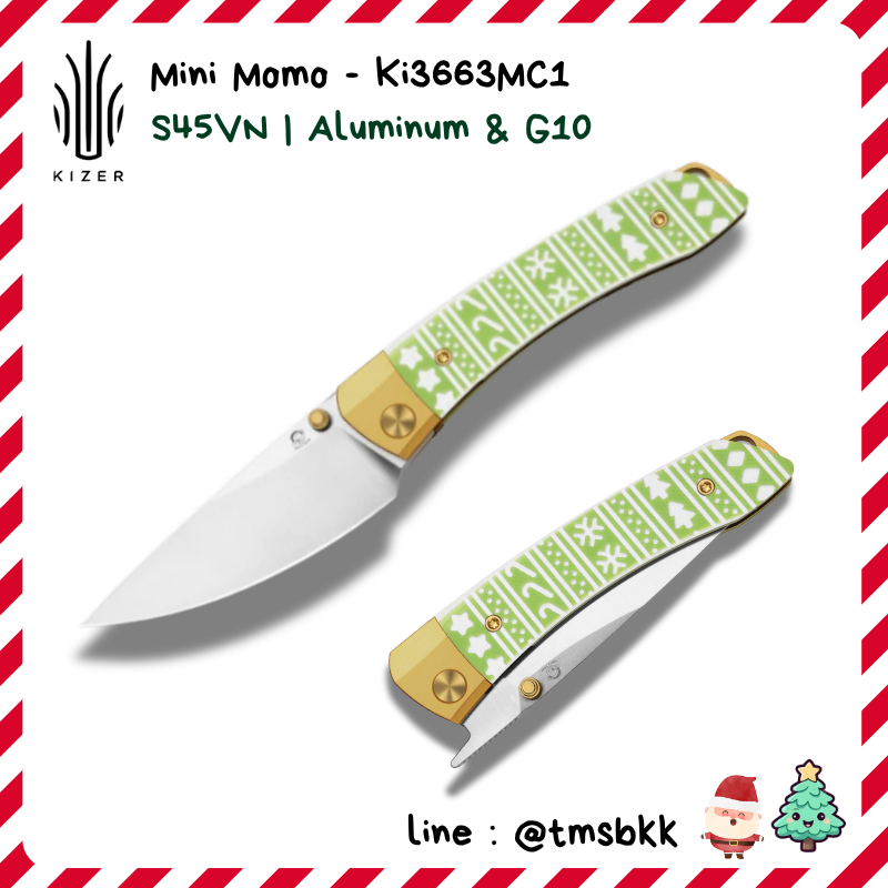 [Limited] มีดพับKIZER X'Mas Collection รุ่น Mini Momo Ki3663MC1 เหล็ก S45VN ด้ามจับ Aluminum & G10