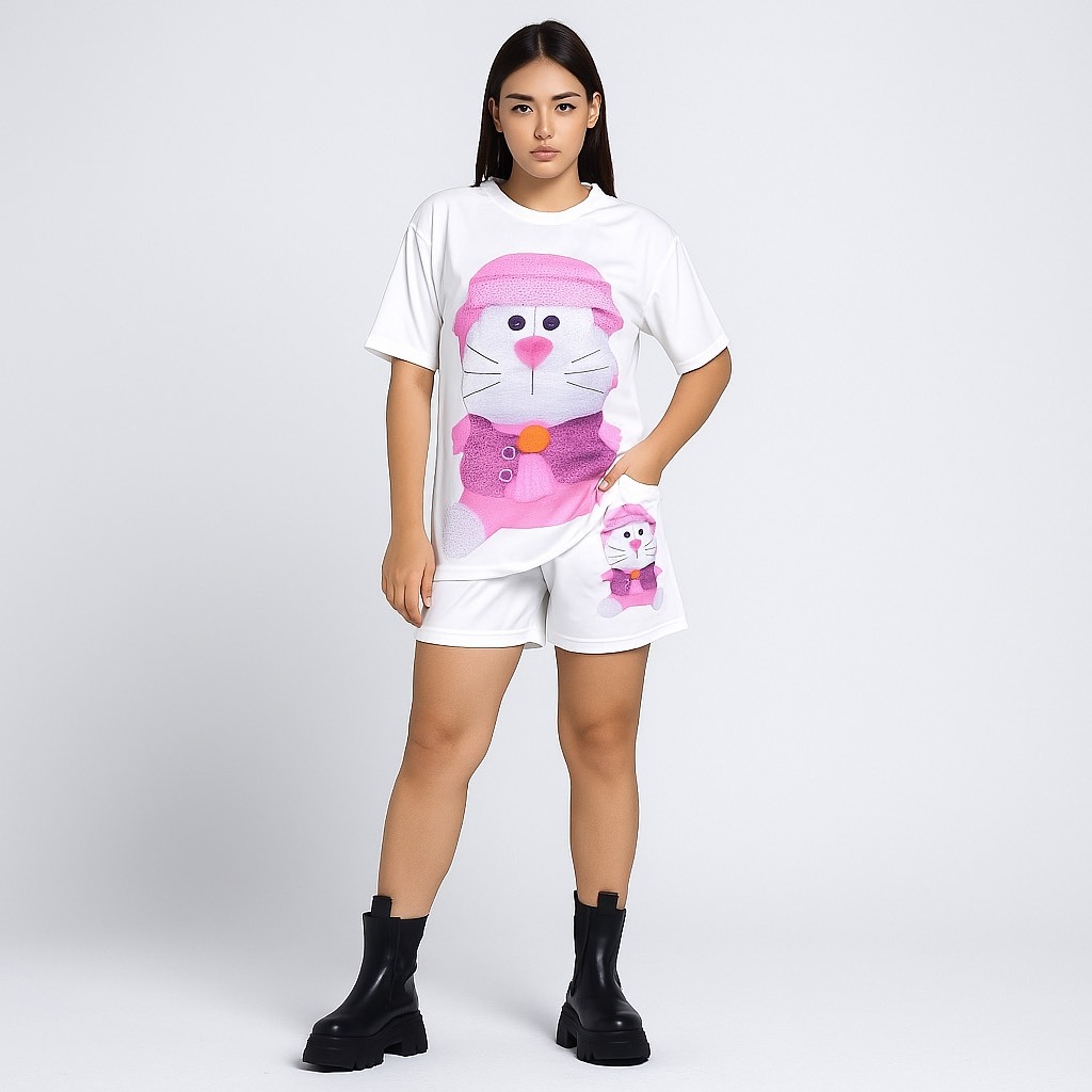 SGH0253 ชุดเซทเสื้อยืดแขนสั้นและกางเกงขาสั้นสไตล์เกาหลี ลายการ์ตูนหรือสปอร์ตแอนด์สตรีท สไตล์เข่า - รูปที่ 5