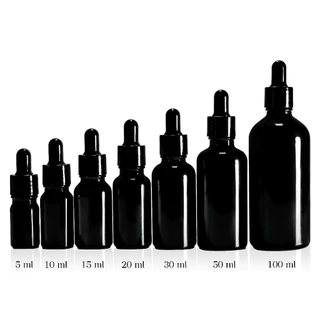 [COSS] ขวดแก้วดรอปเปอร์สีดำ แพ็ก 100 ชิ้น ขนาด 5–100ml ขวดหยดเซรั่ม ขวดออยล์ ขวดเครื่องสำอาง หัวบีบหยด ราคาส่ง พร้อมส่ง