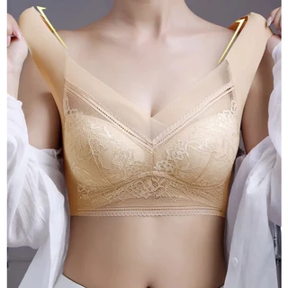 Peony & Lace บราไซส์ใหญ่ ไร้โครง ไร้ขอบ ผ้าบางระบายอากาศดี ลูกไม้ ใส่สบาย นมใหญ่ดูเล็ก กันหย่นคล้อย #B04