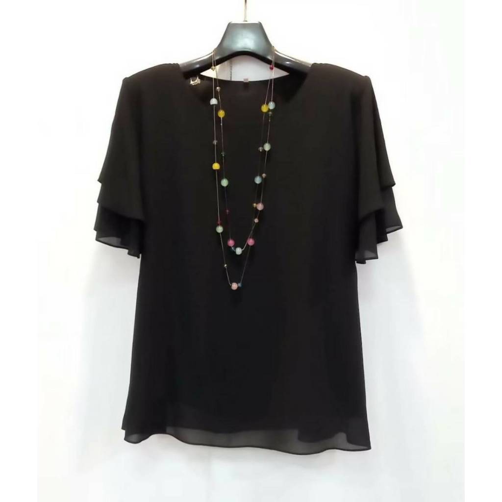 (อก 40 แขนสั้น) เสื้อชีฟองสตรี ใส่สบาย ลายสวย มีซับใน แขนระบาย เกรดพรีเมียม