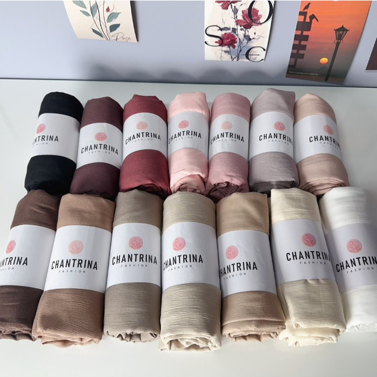 CHANTRINA ผ้าพันคอฮิญาบ ผ้าฝ้ายย่น ผ้าคลุมไหล่ ขนาด180*90cm. สีพื้น สไตล์มุสลิม สำหรับผู้หญิง