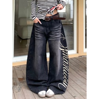 กางเกงยีนส์ กางเกงขายาว ติดพื้น กรีนอักษร แมทช์ง่ายมาก#1306