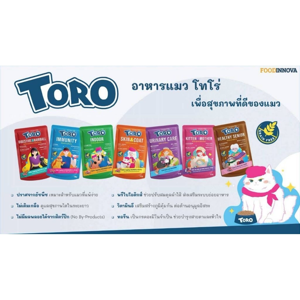 [ยกลัง] มาใหม่ Toro อาหารเปียกแมว สูตรเกรนฟรี ขนาด 70กรัม×48ซอง