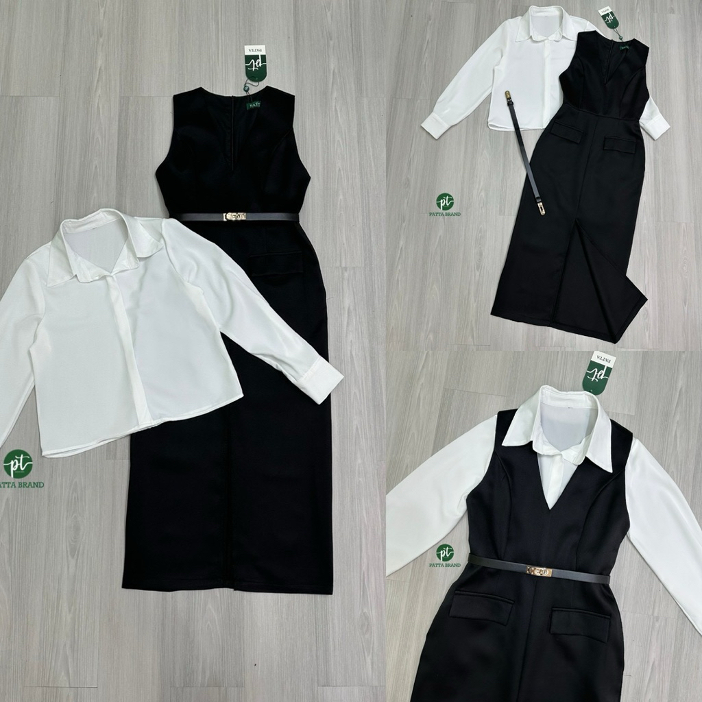 Patta Set 2 ชิ้น เสื้อเชิ้ตสีขาวแขนยาวทรพอดีตัวมีกระดุมด้า รูปที่ 3