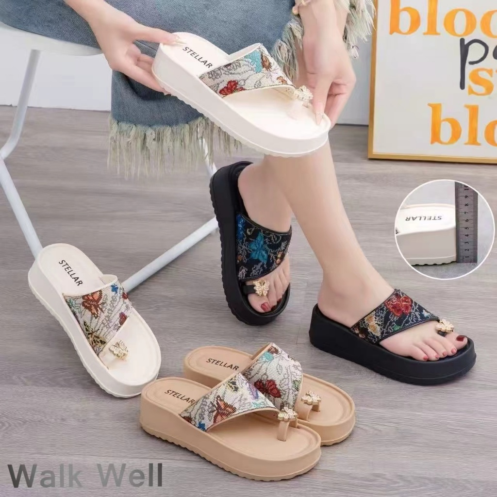 WalkWell รองเท้าแตะแฟชั่นพื้นหนานุ่ม วัสดุEVA ใส่สบาย น้ำหนักเบา ไซส์35-40 พร้อมดีไซน์ลายผ้าเก๋