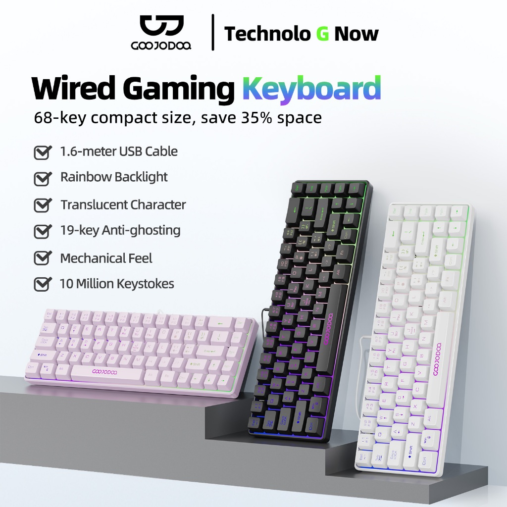 GOOJODOQ คีย์บอร์ดแบบมีสาย รูปแบบ 68 แถว ไฟแบ็คไลท์ Rgb สาย Usb ยาว 1.6 เมตร