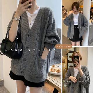 Zenmoya(แขนยาว390)เสื้อคลุมไหมพรม Oversize คาร์ดิแกน แขนยาว เสื้อคลุม กันหนาว สาวอวบ คนอ้วนใส่ได้