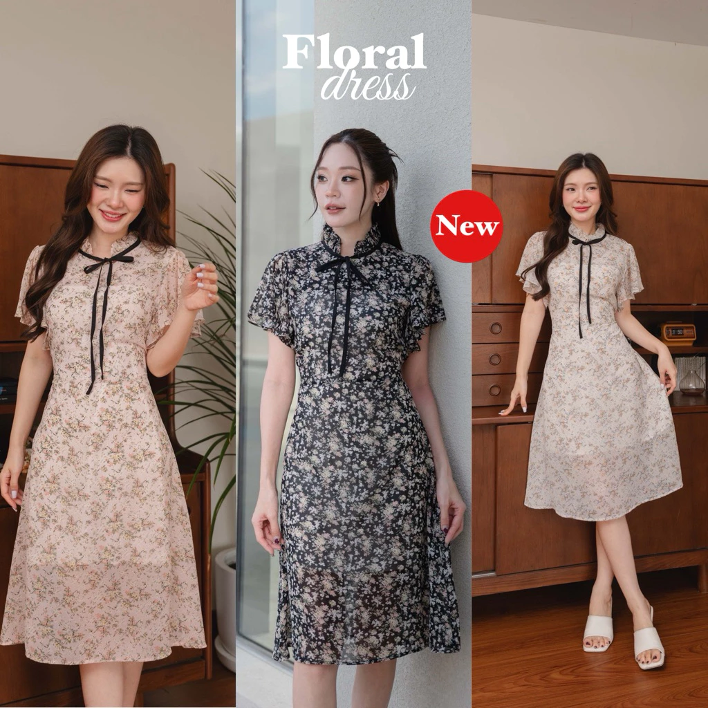 Floral เดรสคอระบาย ลายสวยมาก
