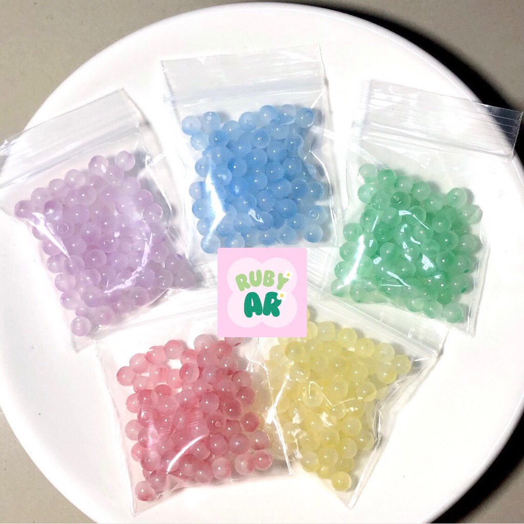 ลูกปัดกลมแก้ว/หยกเทียมทูโทน 6,8มิล 20กรัม พร้อมส่งจากไทย