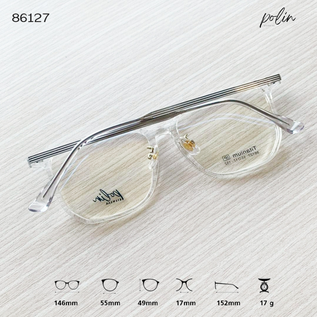 Polin กรอบแว่นสายตา รุ่น 86127 ไม่ใช่แว่นสำเร็จ สามารถนำไปตัดแว่นสายตาได้ ราคา ถูกที่สุด ดีลบีเคเค แกลเลอรีภาพที่ 6