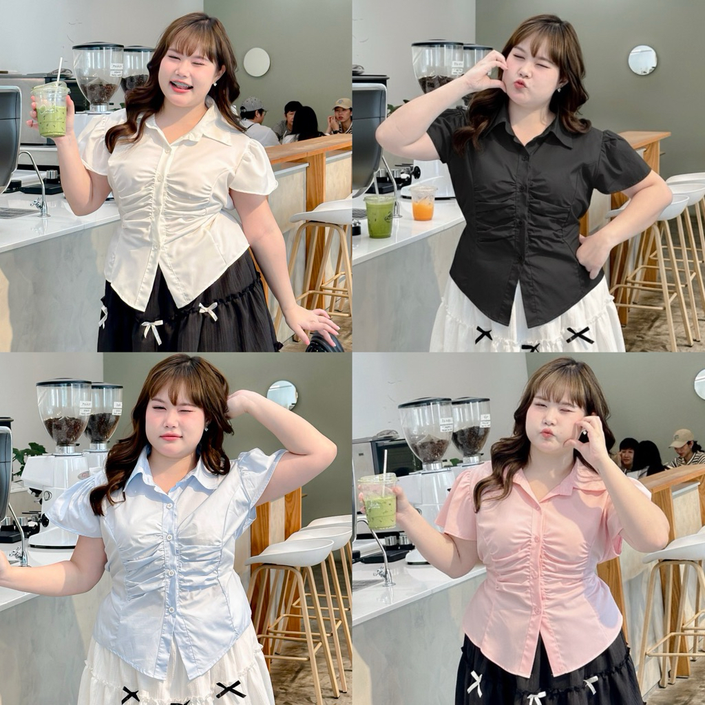 เสื้อเชิ้ตคอปก เสื้อเชิ้ตสาวอวบ อก38-50นิ้ว ฟรีไซซ์ เสื้อสาวอวบ Pimplus