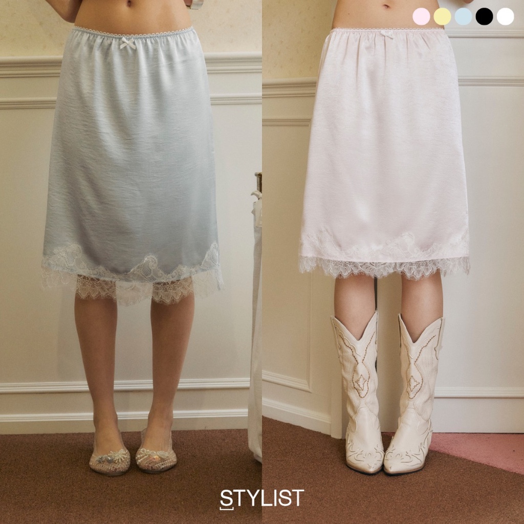 (ซื้อ2ตัวลดเพิ่ม100฿) STYLIST (S-3XL) - Nory Skirts/Skorts-009 กระโปรงซาตินลูกไม้