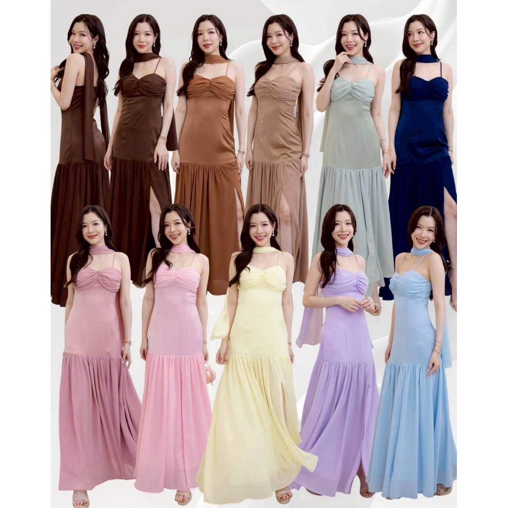 D389 เดรสไปงาน  เดรสออกงาน  s m l xl สายเดี่ยวเสริมฟองน้ำงานป้าย