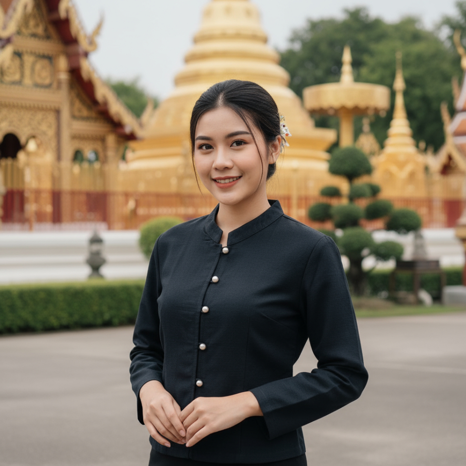 เสื้อผ้าฝ้ายผู้หญิง คอจีนแขนยาว ทรงสวยกระดุมสีเงิน งานเย็บเรียบ สวมใส่สบาย ใส่ไปวัดทำบุญ สีเสื้อเข้ากับวันสำคัญของไทย